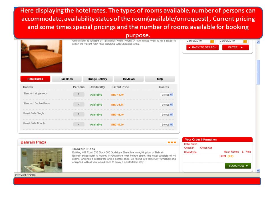 Here displaying the hotel rates.