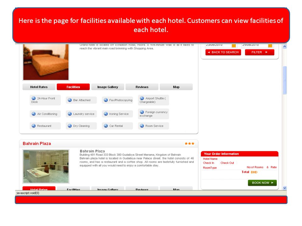 Here is the page for facilities available with each hotel.