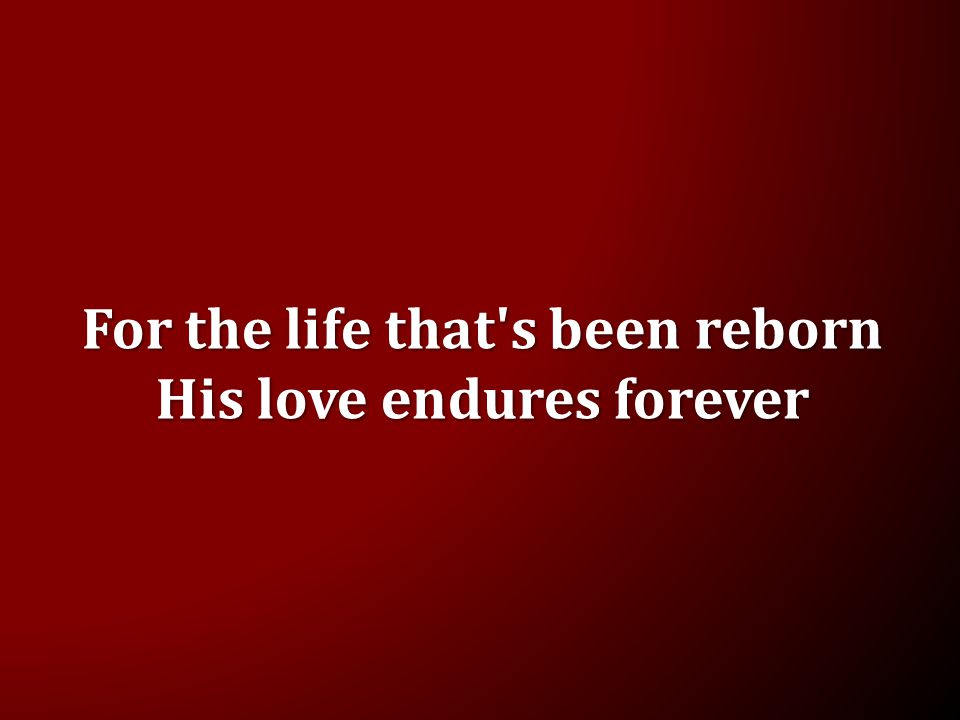 For the life that s been reborn His love endures forever