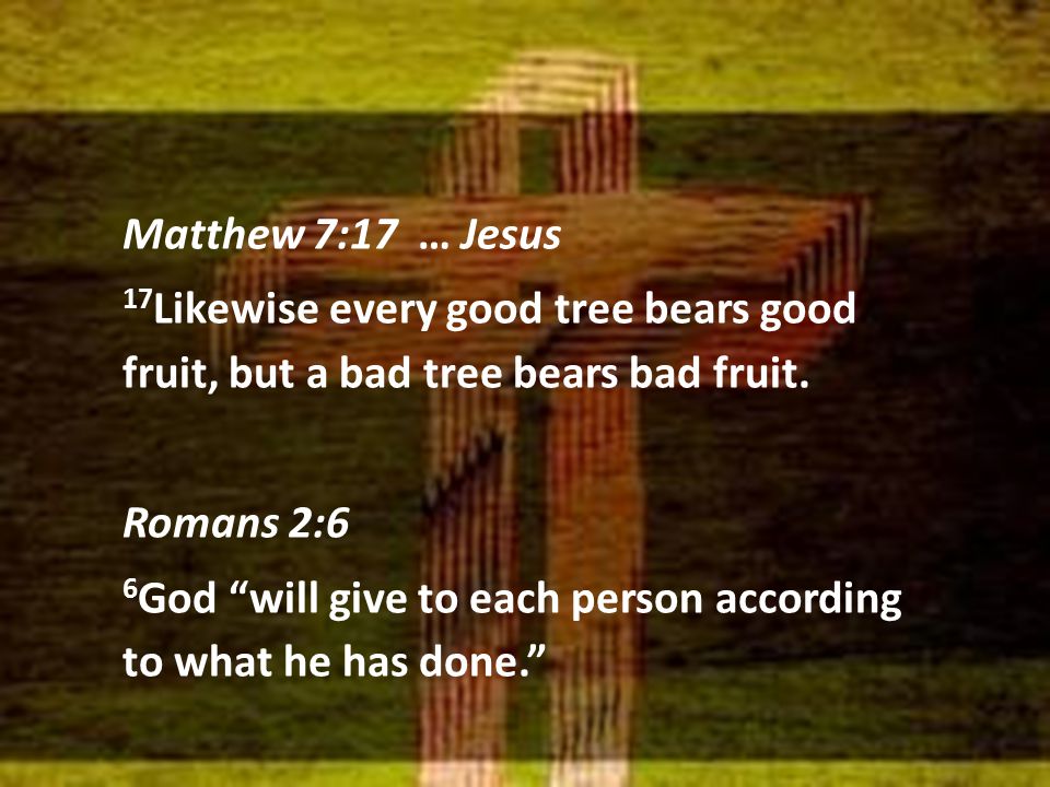 Matthew 7:17 … Jesus 17 Likewise every good tree bears good fruit, but a bad tree bears bad fruit.