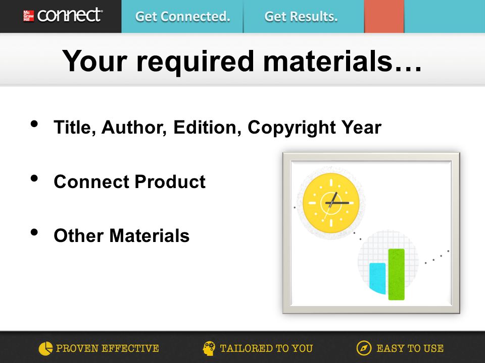 Title, Author, Edition, Copyright Year Connect Product Other Materials Your required materials…