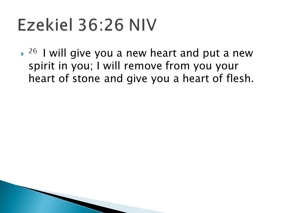  26 I will give you a new heart and put a new spirit in you; I will remove from you your heart of stone and give you a heart of flesh.