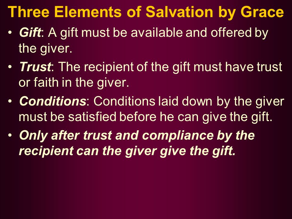 Three Elements of Salvation by Grace Gift: A gift must be available and offered by the giver.