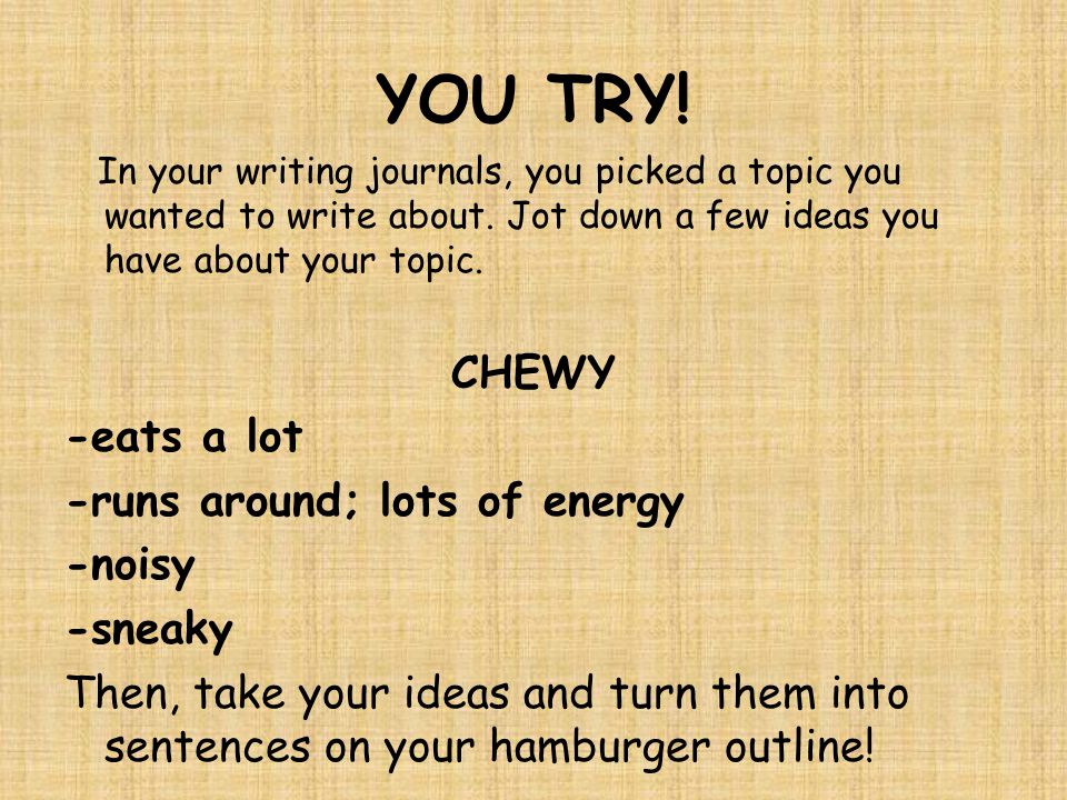 YOU TRY. In your writing journals, you picked a topic you wanted to write about.