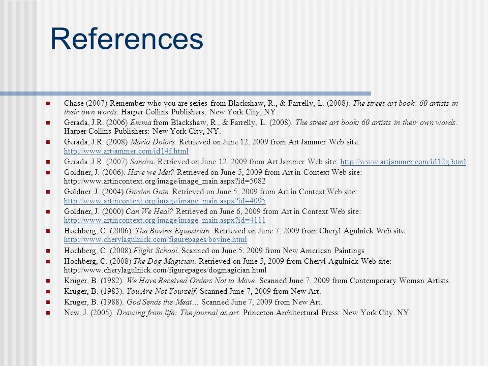 References Chase (2007) Remember who you are series from Blackshaw, R., & Farrelly, L.