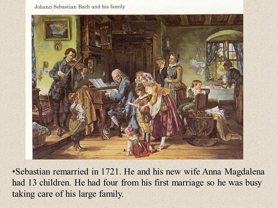 Sebastian remarried in He and his new wife Anna Magdalena had 13 children.