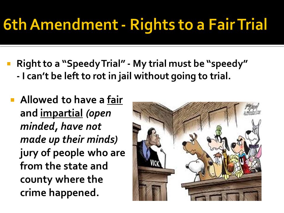  Right to a Speedy Trial - My trial must be speedy - I can’t be left to rot in jail without going to trial.