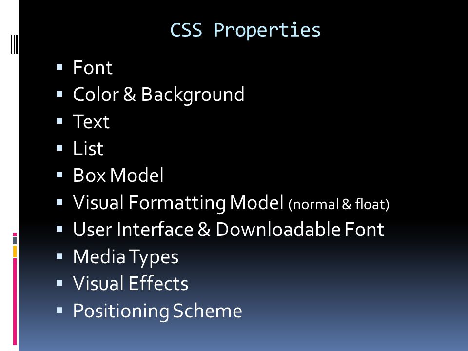 css properties font color background text list box