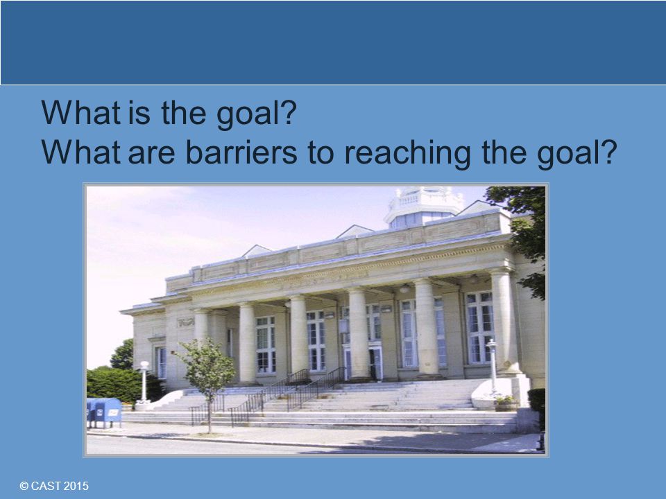 © CAST 2015 What is the goal What are barriers to reaching the goal