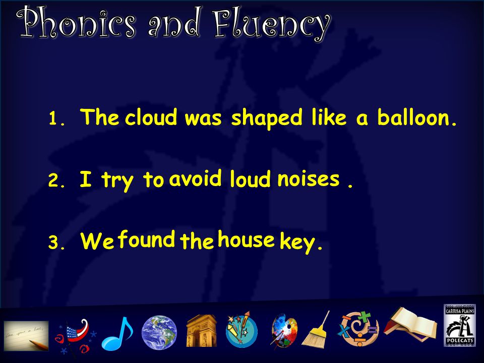 1. The was shaped like a balloon. 2. I try to loud. 3. We the key. cloud avoidnoises foundhouse