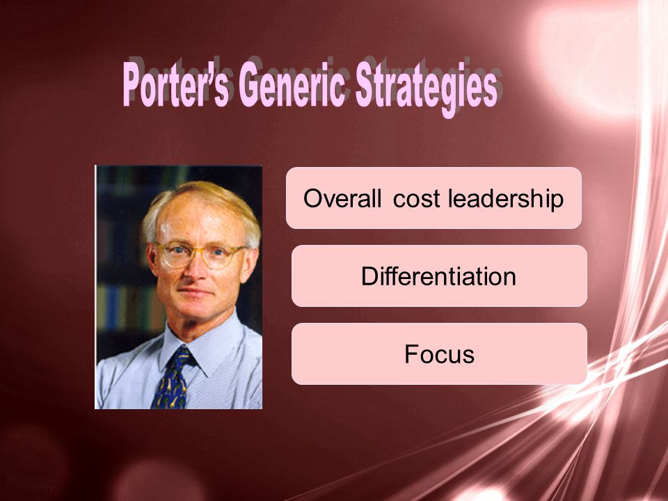 Overall cost leadership Differentiation Focus
