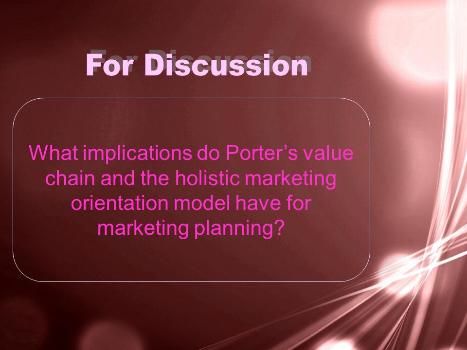 What implications do Porter’s value chain and the holistic marketing orientation model have for marketing planning