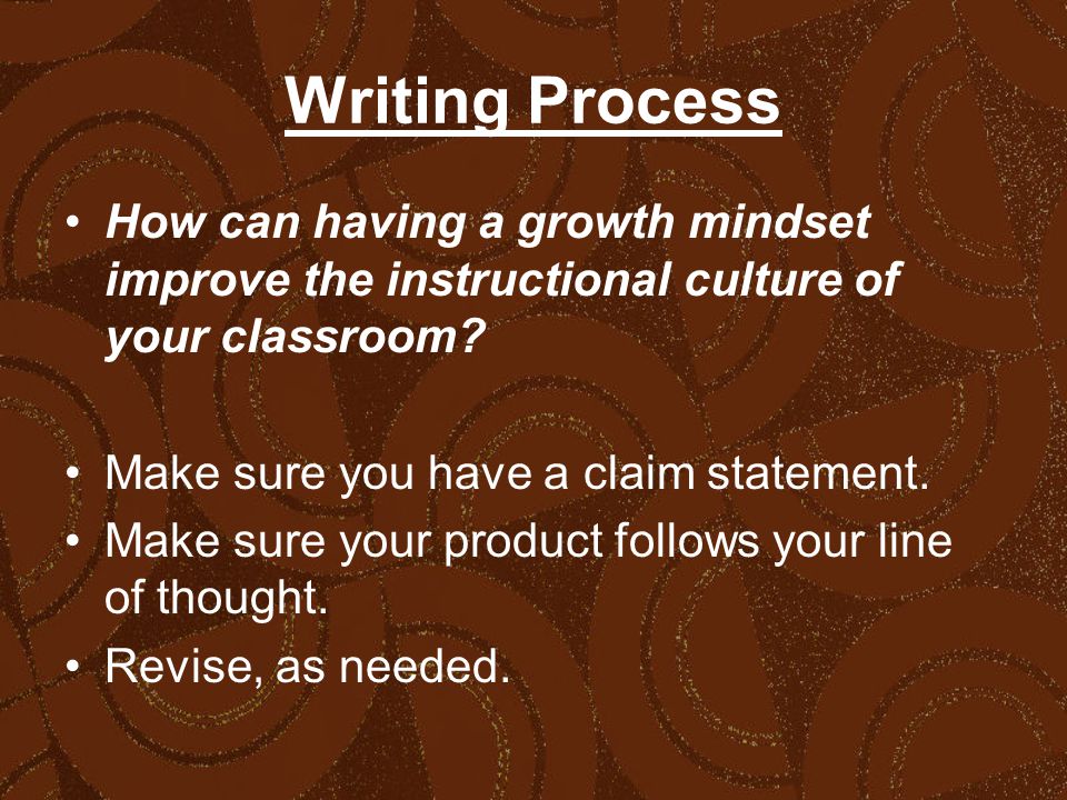 Writing Process How can having a growth mindset improve the instructional culture of your classroom.