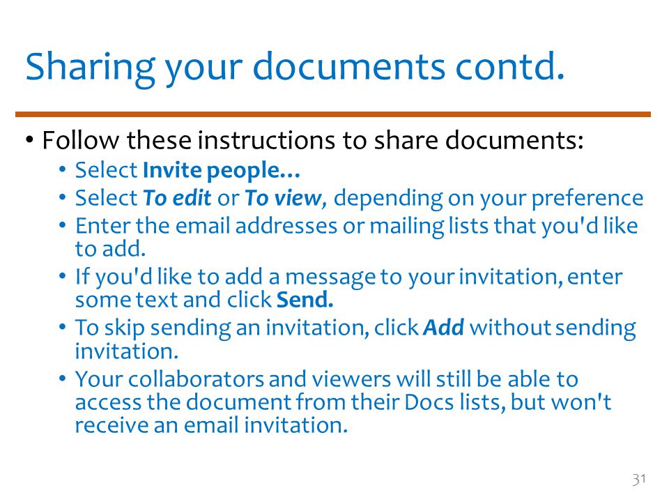 Sharing your documents contd.