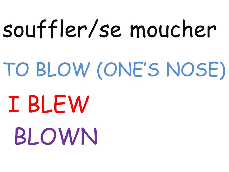 souffler/se moucher TO BLOW (ONE’S NOSE) I BLEW BLOWN