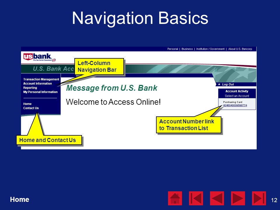 12 Message from U.S. Bank Welcome to Access Online.