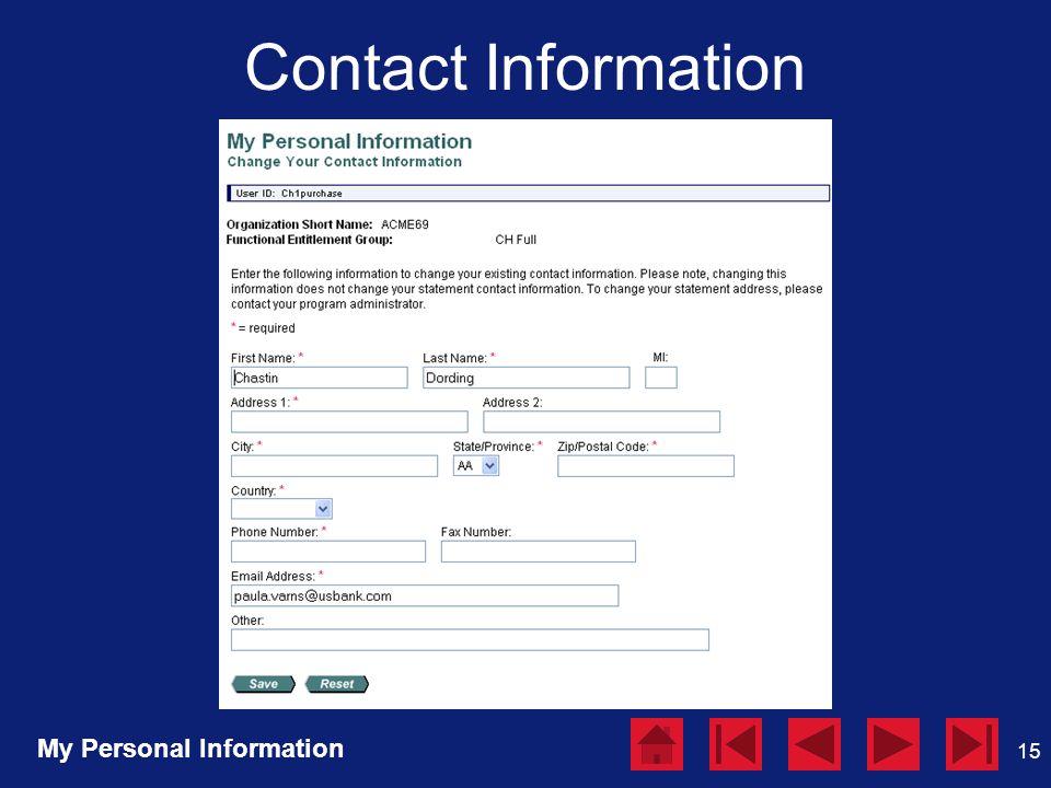 15 Contact Information My Personal Information