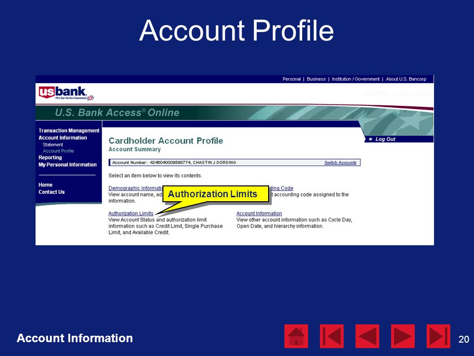 20 Account Profile Account Information Authorization Limits