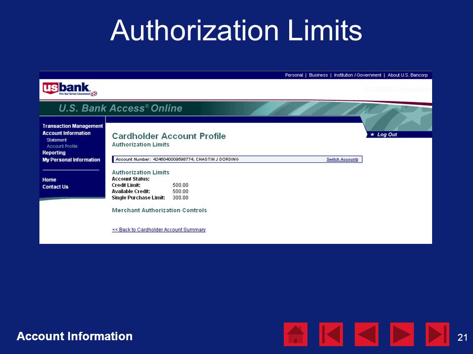21 Authorization Limits Account Information
