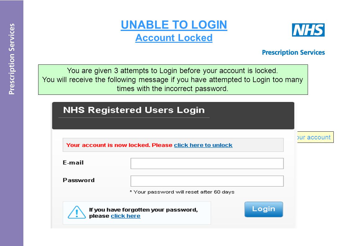 UNABLE TO LOGIN Account Locked You are given 3 attempts to Login before your account is locked.