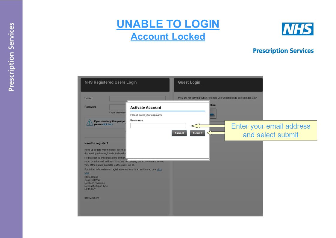 UNABLE TO LOGIN Account Locked Enter your  address and select submit