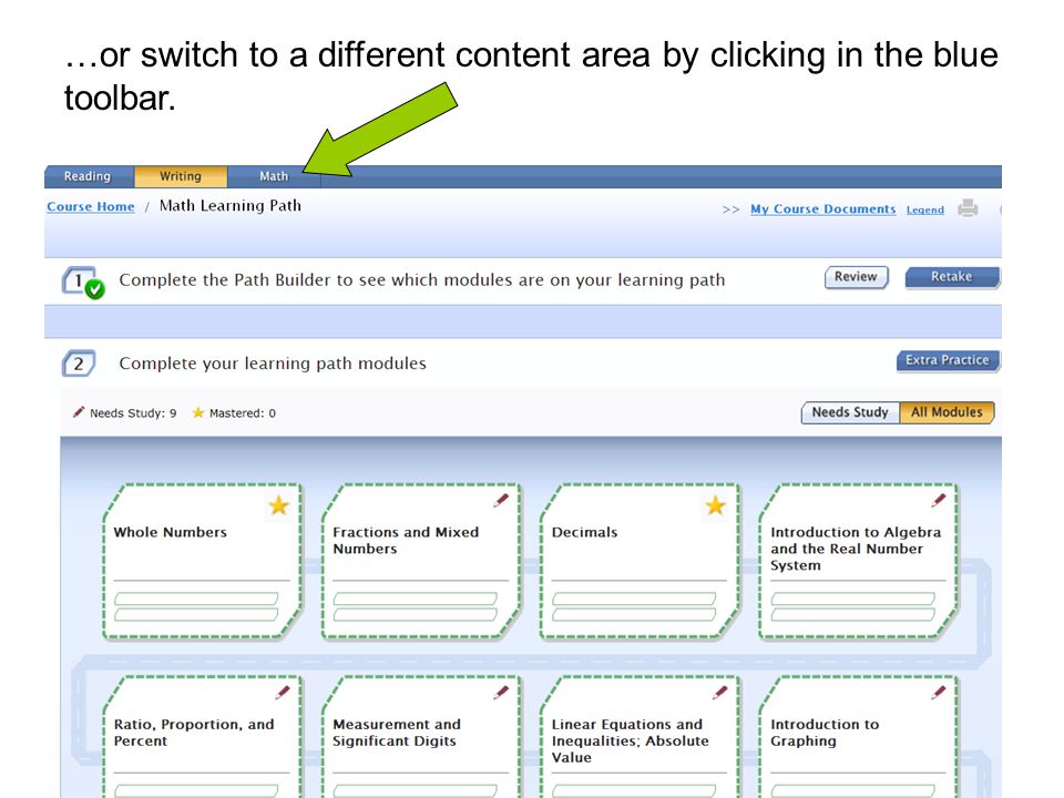 …or switch to a different content area by clicking in the blue toolbar.