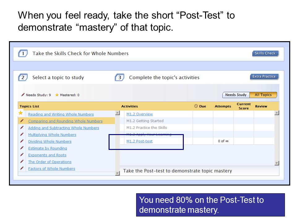 When you feel ready, take the short Post-Test to demonstrate mastery of that topic.