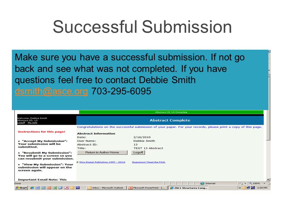 Successful Submission Make sure you have a successful submission.
