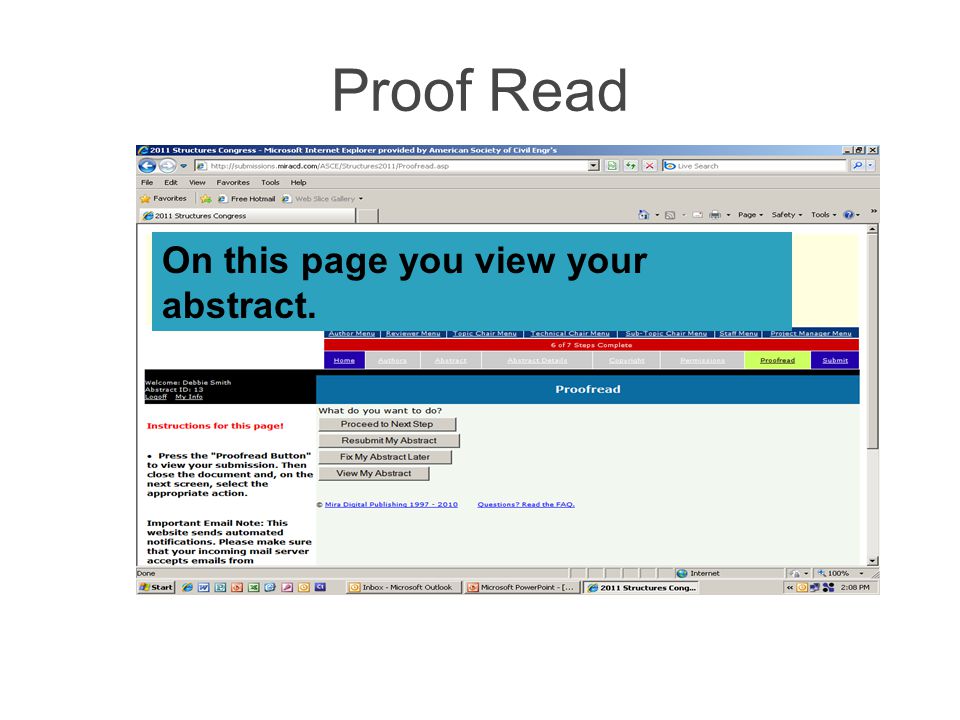 Proof Read On this page you view your abstract.