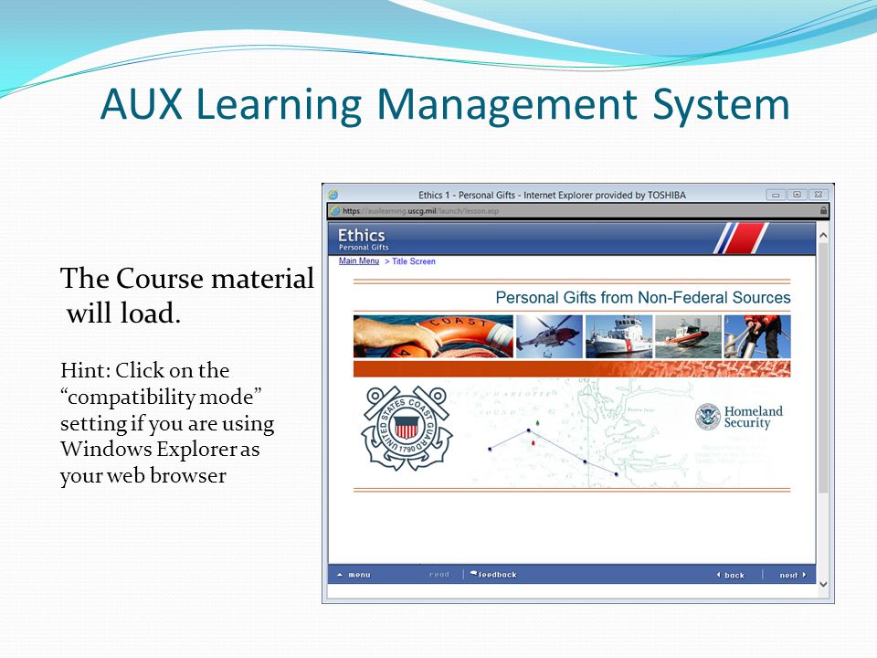 AUX Learning Management System The Course material will load.