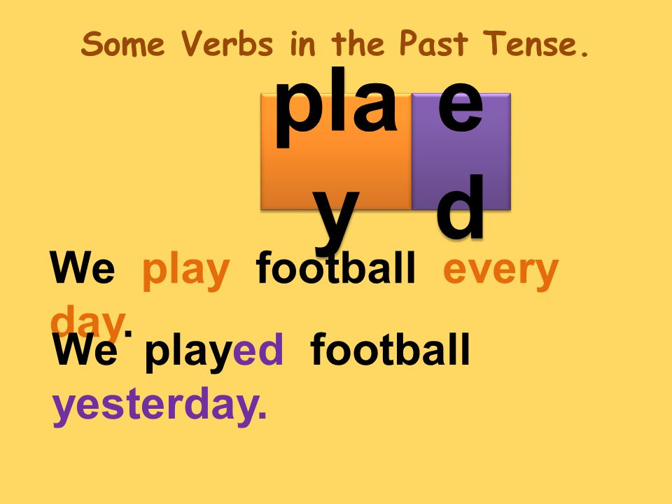 Some Verbs in the Past Tense. pla y We play football every day.
