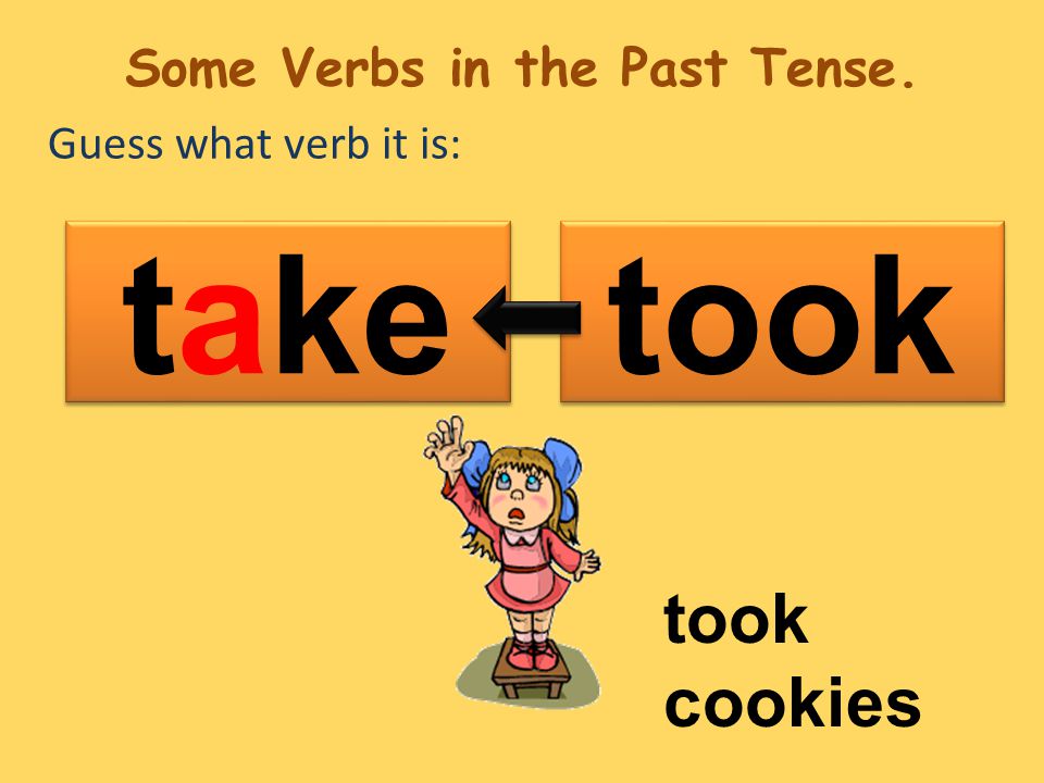 Guess what verb it is: took take took cookies Some Verbs in the Past Tense.