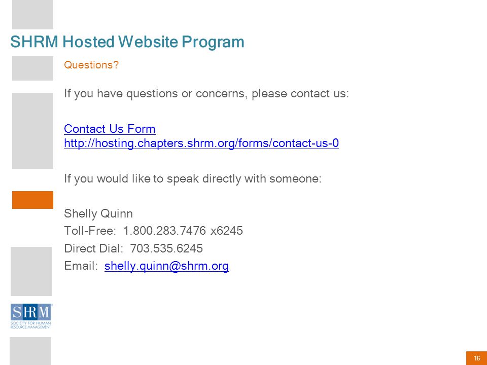 16 SHRM Hosted Website Program Questions.