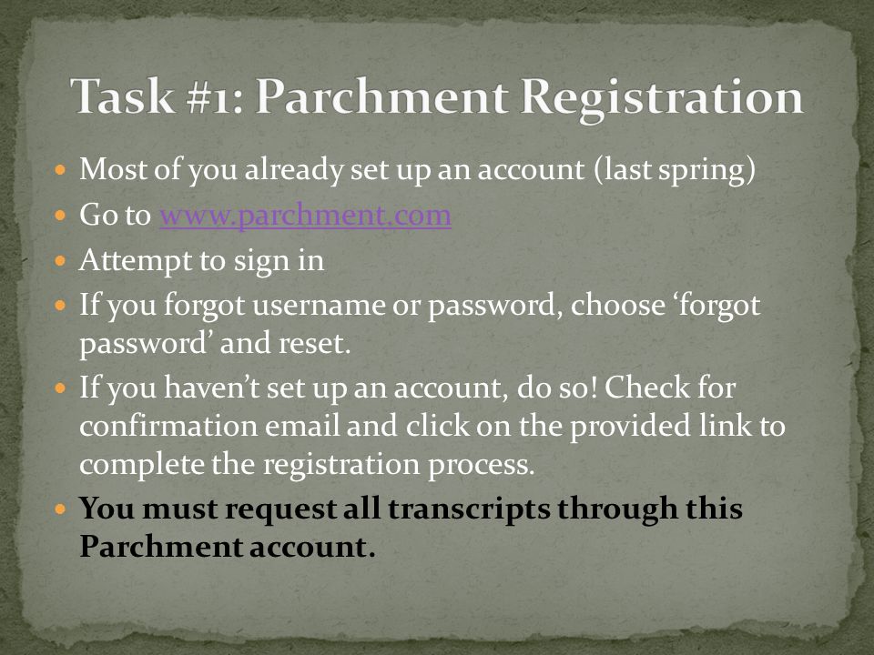 Most of you already set up an account (last spring) Go to   Attempt to sign in If you forgot username or password, choose ‘forgot password’ and reset.