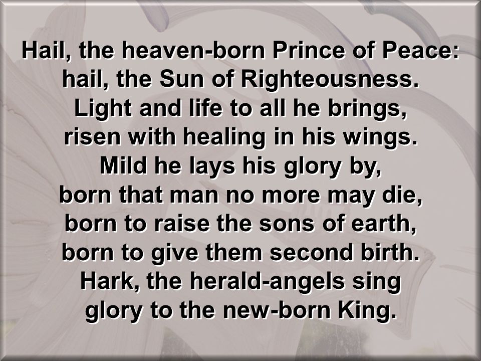 Hail, the heaven-born Prince of Peace: hail, the Sun of Righteousness.
