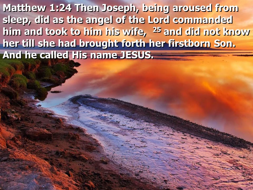 Matthew 1:24 Then Joseph, being aroused from sleep, did as the angel of the Lord commanded him and took to him his wife, 25 and did not know her till she had brought forth her firstborn Son.