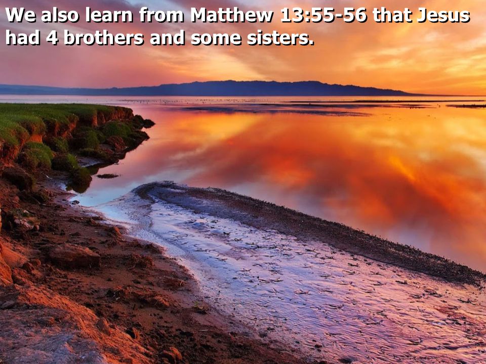 We also learn from Matthew 13:55-56 that Jesus had 4 brothers and some sisters.