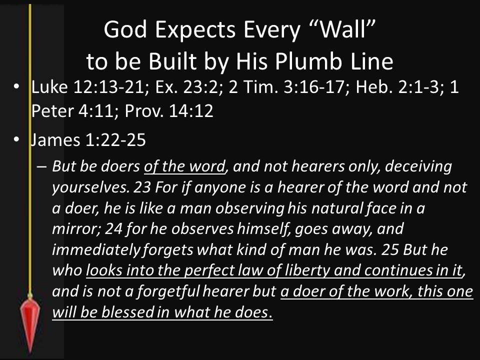 God Expects Every Wall to be Built by His Plumb Line Luke 12:13-21; Ex.