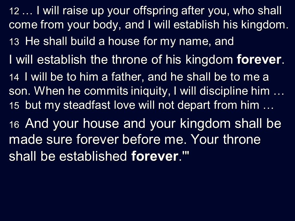 12 … I will raise up your offspring after you, who shall come from your body, and I will establish his kingdom.