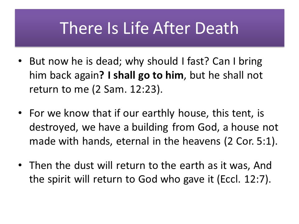 There Is Life After Death But now he is dead; why should I fast.