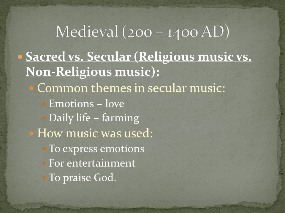 Sacred vs. Secular (Religious music vs.
