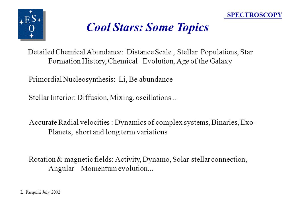 SPECTROSCOPY Cool Stars: Some Topics L.
