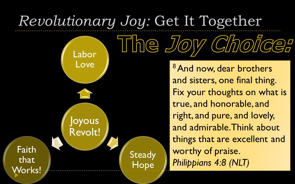 Revolutionary Joy: Get It Together Joyous Revolt. Labor Love Steady Hope Faith that Works.