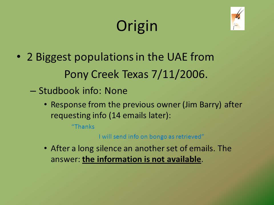 Origin 2 Biggest populations in the UAE from Pony Creek Texas 7/11/2006.