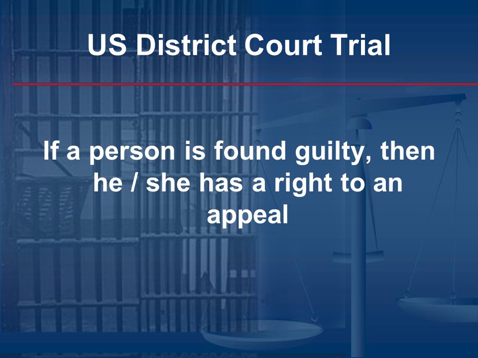 US District Court Trial If a person is found guilty, then he / she has a right to an appeal