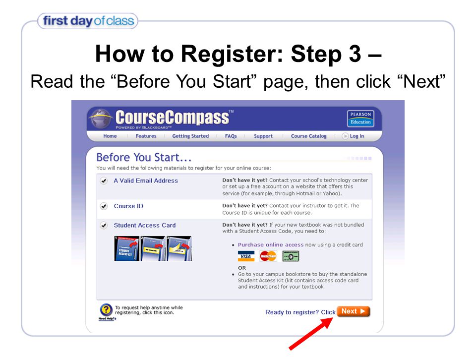 How to Register: Step 3 – Read the Before You Start page, then click Next