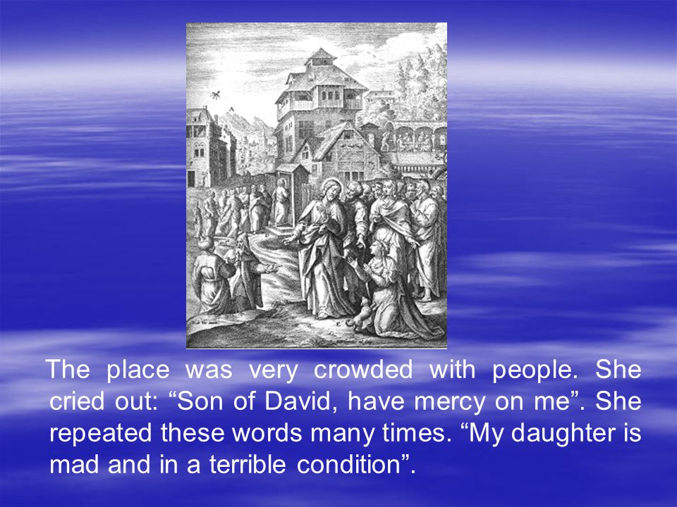 The place was very crowded with people. She cried out: Son of David, have mercy on me .