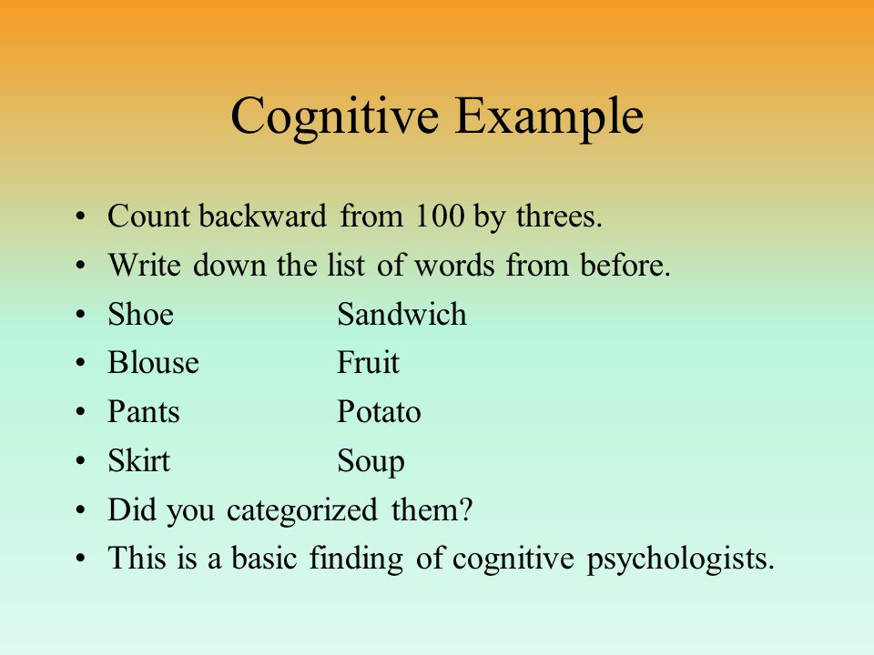 Cognitive example Shoe Sandwich Fruit Blouse Pants Potato Soup Skirt