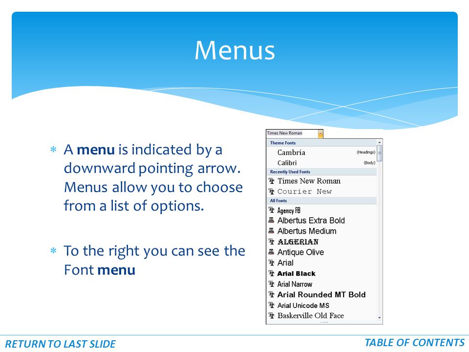 A menu is indicated by a downward pointing arrow.