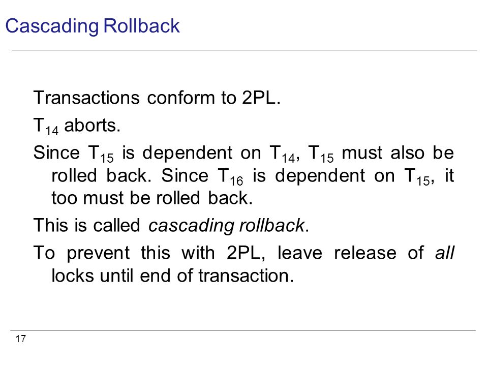 17 Cascading Rollback Transactions conform to 2PL.